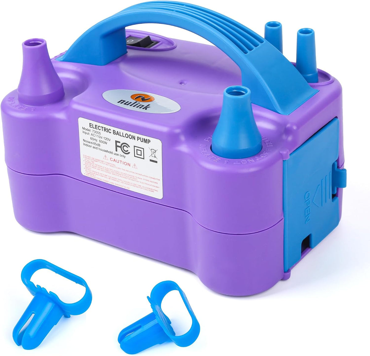 NuLink Inflador Electrico de Globos Portatil | Doble Boquilla Bomba de Aire para Decoracion Fiestas 110-120V 600W Morado
