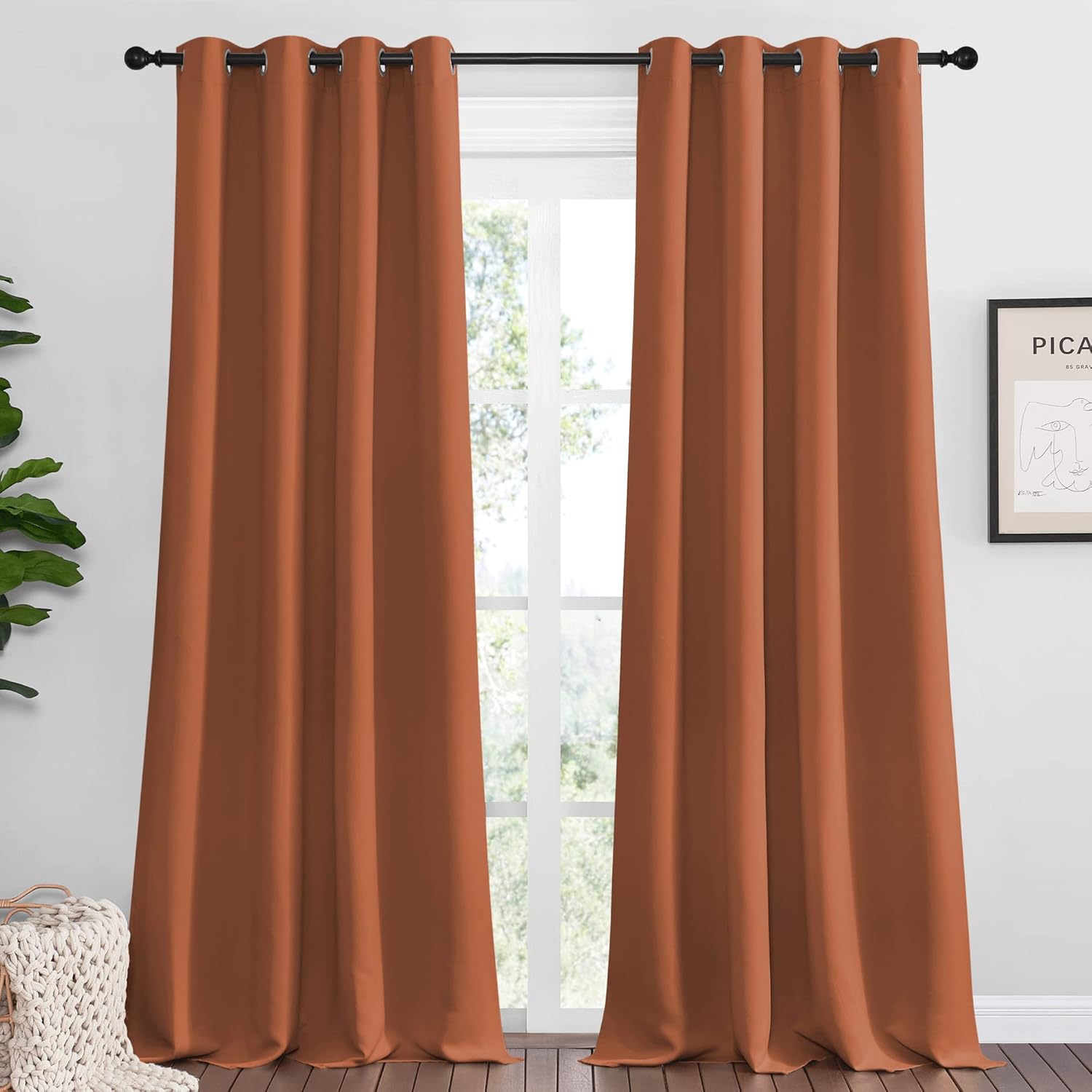 Cortinas opacas NICETOWN color naranja quemado para puerta corrediza, 55 x 108, 2 piezas, tratamiento para ventanas con ojales de diseño moderno para comedor. 