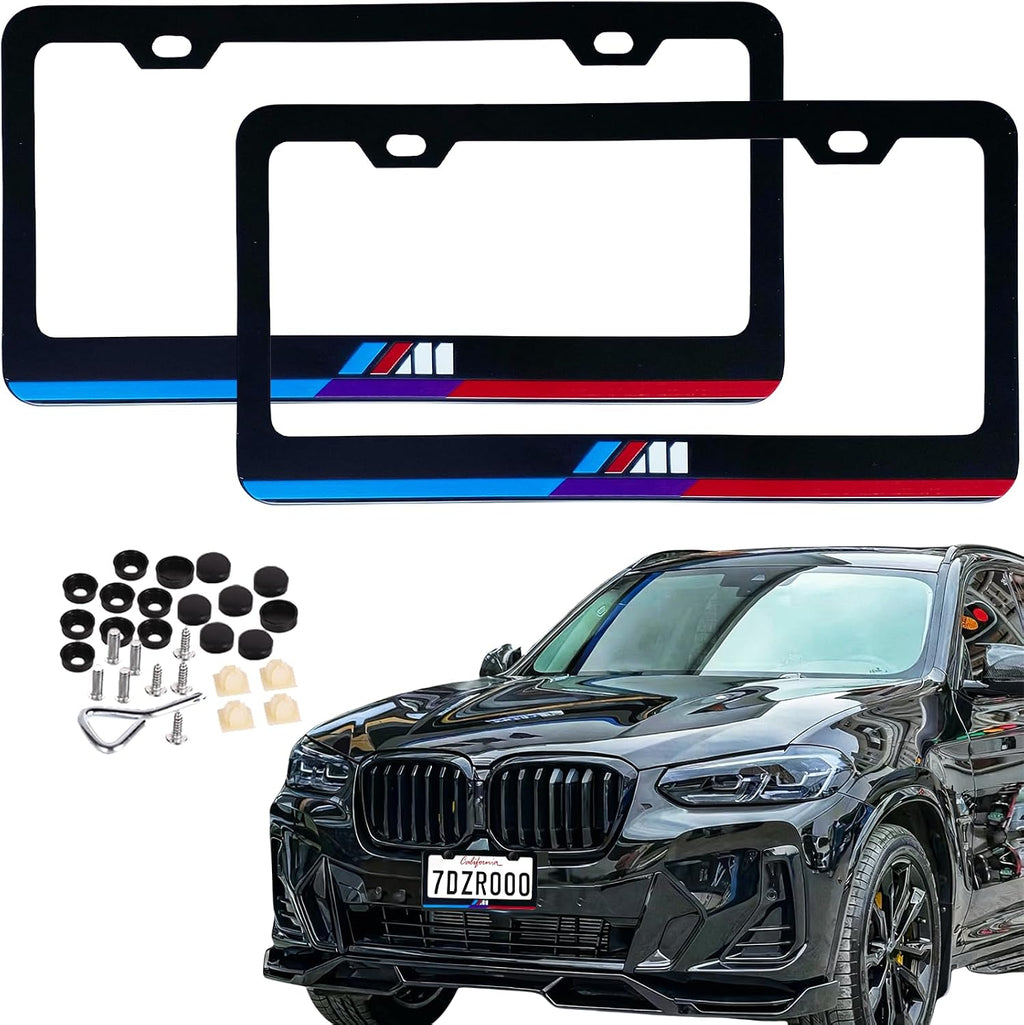 Marcos de Placa de Aluminio para BMW Tricolor Azul-Morado-Rojo – Juego de 2 Piezas, Delantero y Trasero