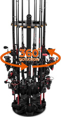 Porta Cañas Giratorio KastKing V16 para Garaje | Soporte de Piso hasta 16 Cañas y Combos | Organizador Ahorra Espacio con Espuma, ABS Duradero | Regalo de Pesca para Hombres