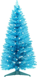 Árbol de Navidad Artificial Azul 4ft con Luces LED – Para Espacios Pequeños, Oficina y Decoración Navideña