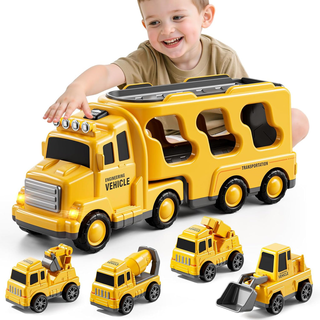 Camión de construcción Bennol, juguetes para niños pequeños de 1, 2, 3, 4 y 5 años, regalos de cumpleaños para niños de 1 a 3 años, camión de construcción 5 en 1 con excavadora, grúa mezcladora y bulldozer. 
