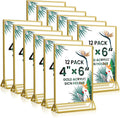 USADO Porta Señales de Acrílico 8.5x11 Pack de 9 | Soporte Transparente de Doble Cara con Base Dorada | Display Vertical de Escritorio para Menús y Volantes
