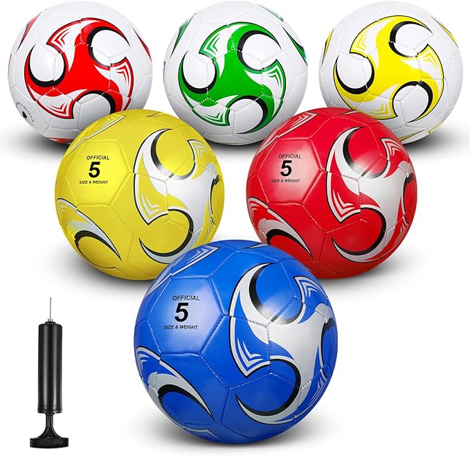 Deekin 6 pelotas de fútbol a granel con bomba de tamaño oficial 5/4/3, pelota de fútbol para interiores y exteriores, entrenamiento deportivo, regalo para niños, adolescentes, adultos