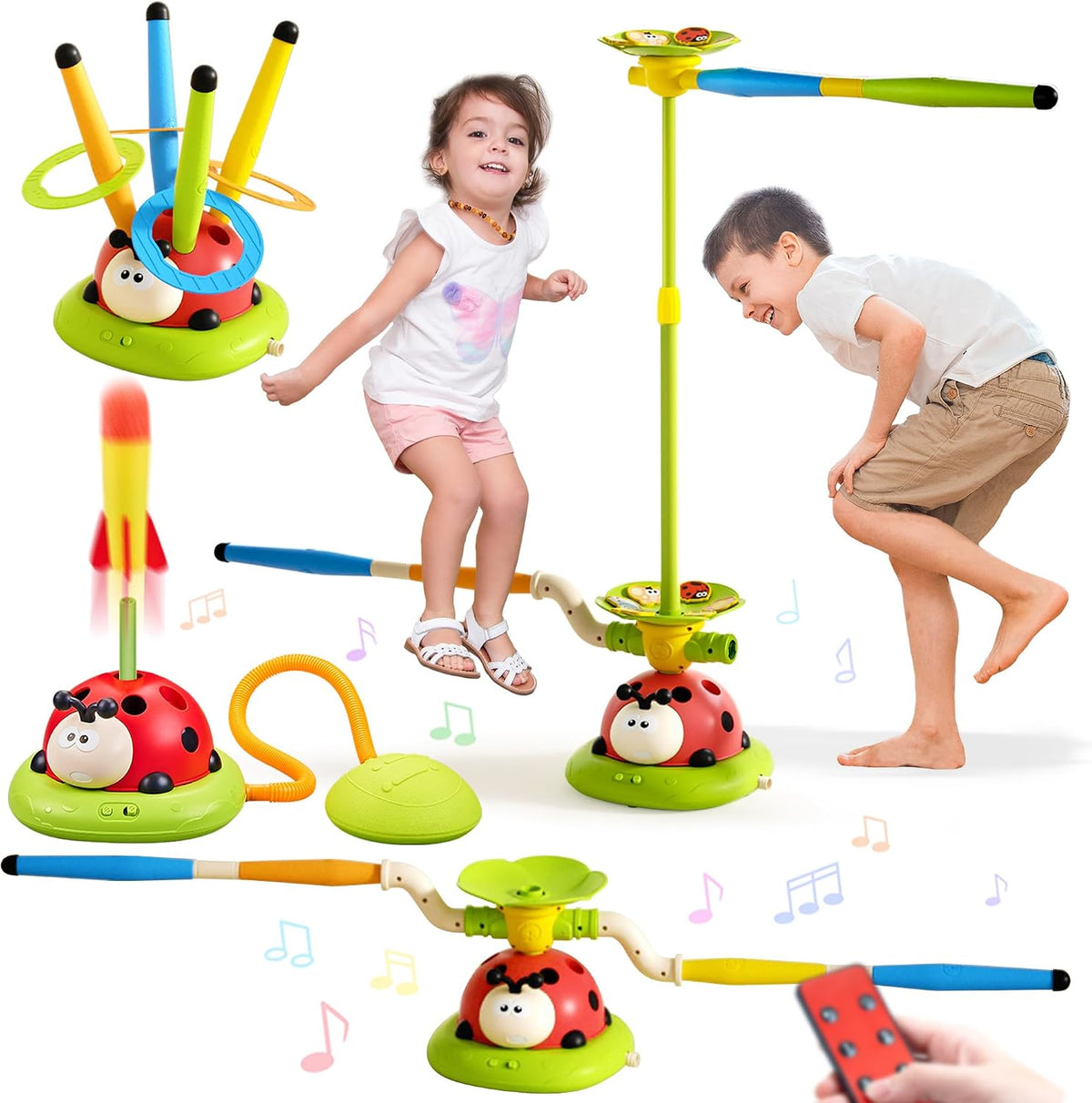 Pobaiyi Juguete Musical 5 en 1 con Anillos y Lanzacohetes | Juego de Saltar con Control Remoto, Esquivar Obstaculos | Interior y Exterior para Ninos de 4 a 13 Anos