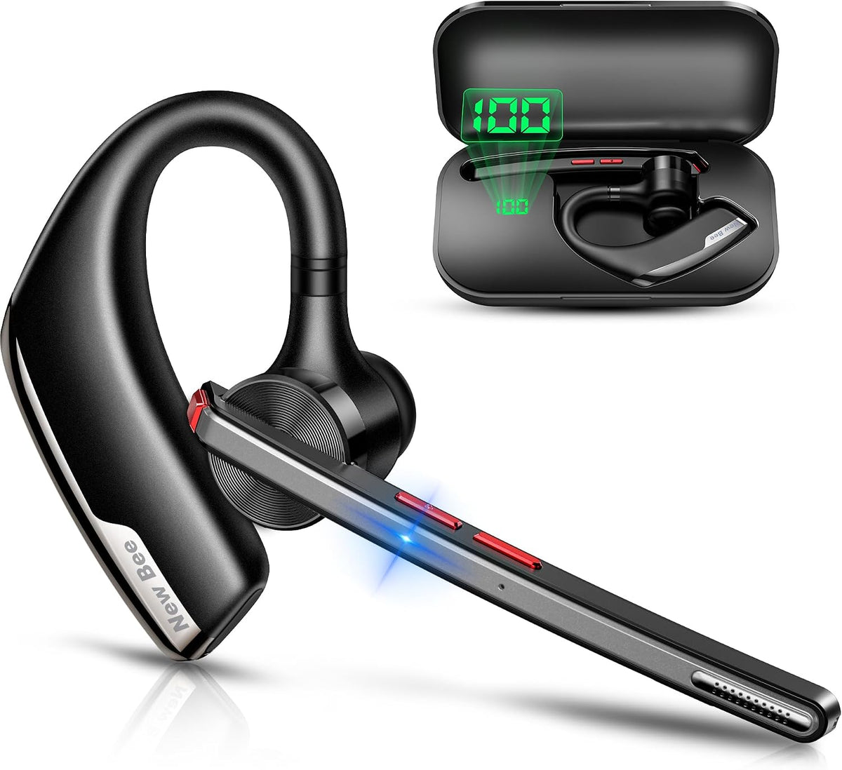 Auriculares Bluetooth New Bee, auriculares inalámbricos Bluetooth para celular con estuche de carga de 500 mAh, 80 horas de reproducción, V5.2, micrófono dual, cancelación de ruido, manos libres, ideales para la oficina y para conducir.