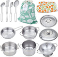 Juego de ollas y sartenes de juguete para niños, juego de cocina de simulación, mini utensilios de cocina de acero inoxidable, juguetes de desarrollo para niños pequeños y niños a partir de 3 años