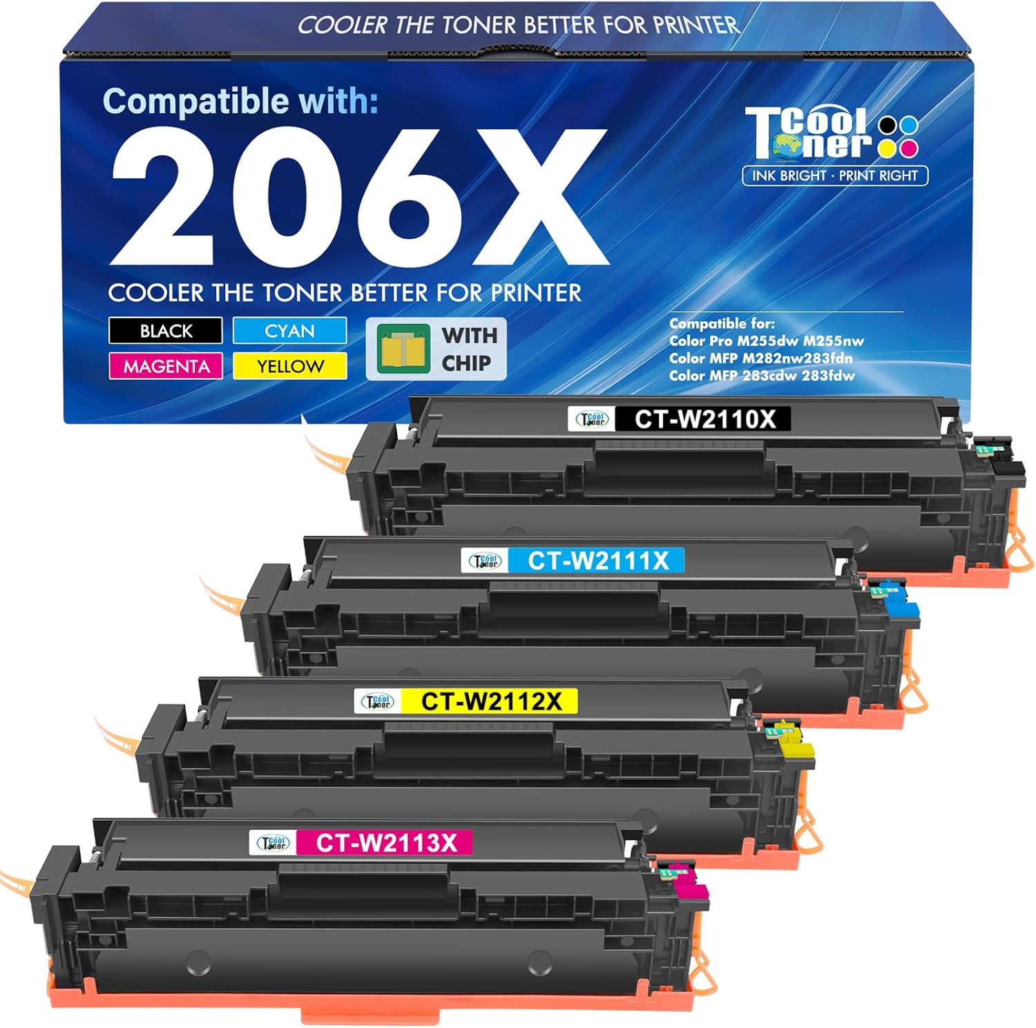 MYTONER 206X Cartuchos de Tóner Compatibles para HP – Pack 4 Alta Capacidad con Chip