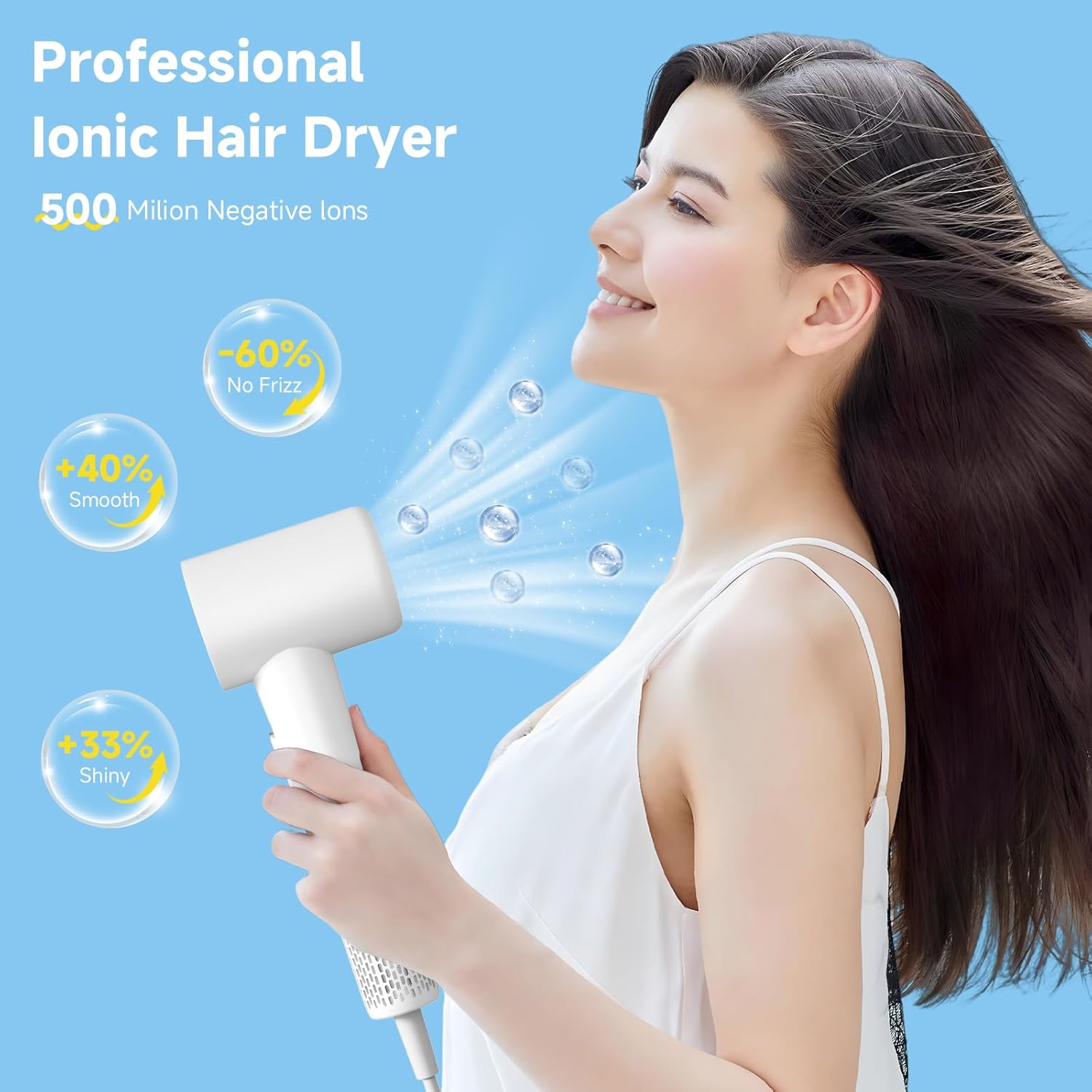 Secadora de Cabello Profesional – Motor Brushless de Alta Velocidad 130000 RPM – Secador Iónico con Control Térmico y Bajo Ruido para Secado Rápido – Incluye Difusor y Boquilla Magnética – Ideal para Mujer, Hogar y Viaje