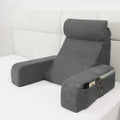 Almohada de lectura Vekkia, almohada para la espalda para adultos sentados en la cama, almohada de apoyo lumbar con brazos integrados y bolsillos XL, silla de descanso para leer, jugar, relajarse, gris