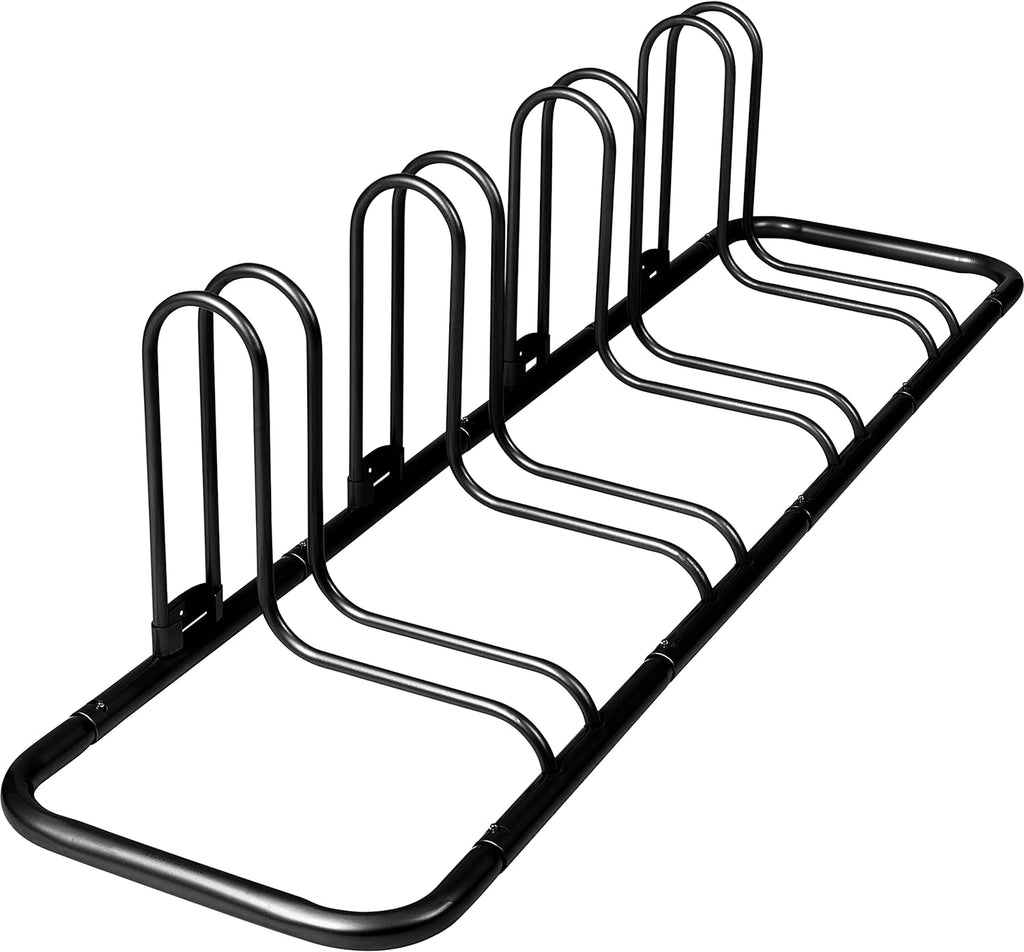 Portabicicletas Retrospec Stash para garaje, resistente a la intemperie, con recubrimiento de pintura en polvo fina, apto para ruedas de hasta 3", color negro, para 4 bicicletas. Dimensiones: 59" x 14.5" x 14"