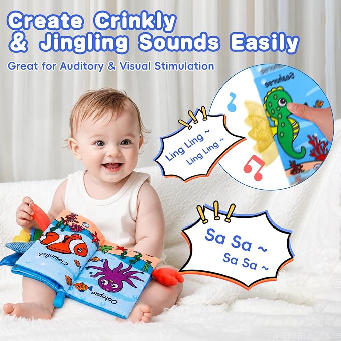 Juguetes de viaje sensoriales para bebés de 0 a 6 meses, 2 unidades, para bebés de 0 a 6 meses | 3 4 5 6 Month Crinkle Touch Feel Busy Soft Book for Babies 0-3-6-12 Month Newborn Essentials Must Haves Boy Girl Shower Gifts