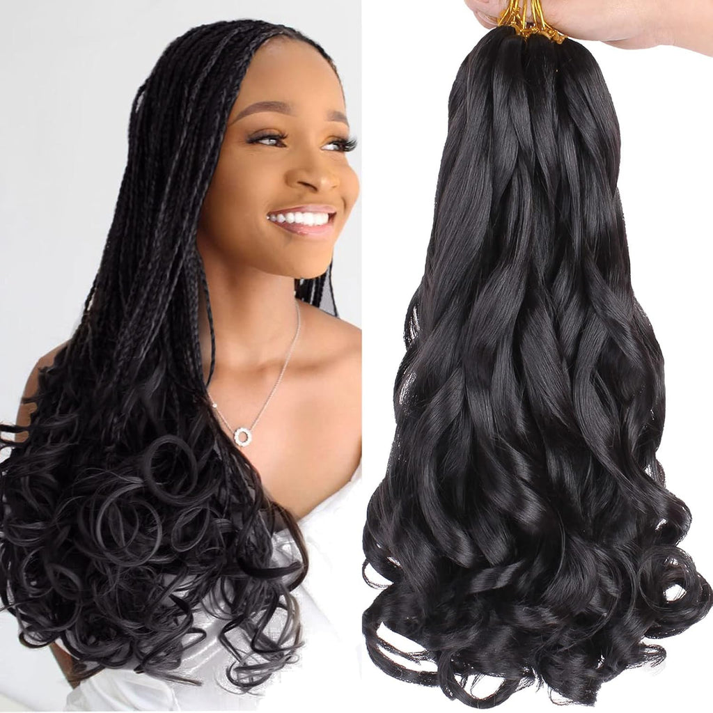 Extensiones de Cabello Xtrend 14 Pulgadas 9 Paquetes | French Curly Braiding Hair Prealargado, Rizos Sueltos para Trenzas Crochet | Sintético, Negro Natural 1B