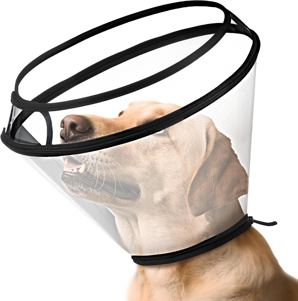 Collar Cono Perro BONTHEE Ajustable Transparente - Collar Recuperación Mascota Quirúrgica Elizabetano Protector Heridas Curación Perros Gatos Grandes Medianos Pequeños Talla L