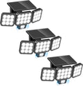 WdtPro Luces Solares de Inundación para Exterior Pack de 3 | 3500LM con Sensor de Movimiento | 3 Cabezales y Panel de Vidrio | LED Solar Impermeable de Seguridad