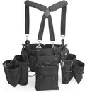 Cinturón de herramientas Chyaidach de 16 bolsillos para hombre con tirantes, bolsa para herramientas desmontable y ajustable y soporte para la espalda. Combo de cinturón de herramientas para electricistas, carpinteros, constructores