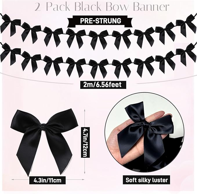 guirnalda con moño, decoración de moño de cinta para fiesta de baby shower, moño coqueto para decoración de cumpleaños para niñas (negro)