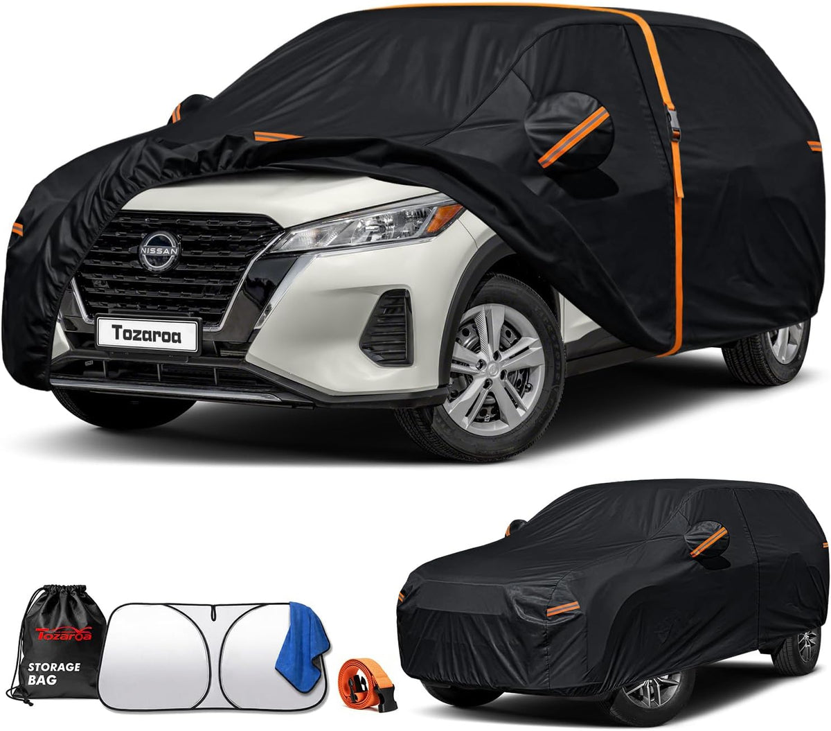 Funda Impermeable para Nissan Kicks – Todo Clima, Parasol Parabrisas, Ventilación Transpirable, Cremallera Conductor, Antirayos UV | Incluye Toalla