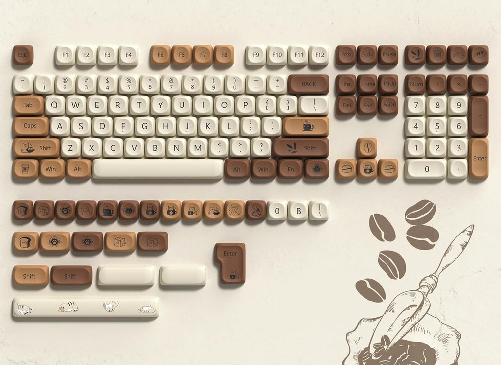 dagaladoo Juego 134 Teclas PBT Marrón Café – Perfil MOA Gato, Sublimación de Tinta | Compatible 60% 65% 75% 100% TKL Teclado Mecánico US