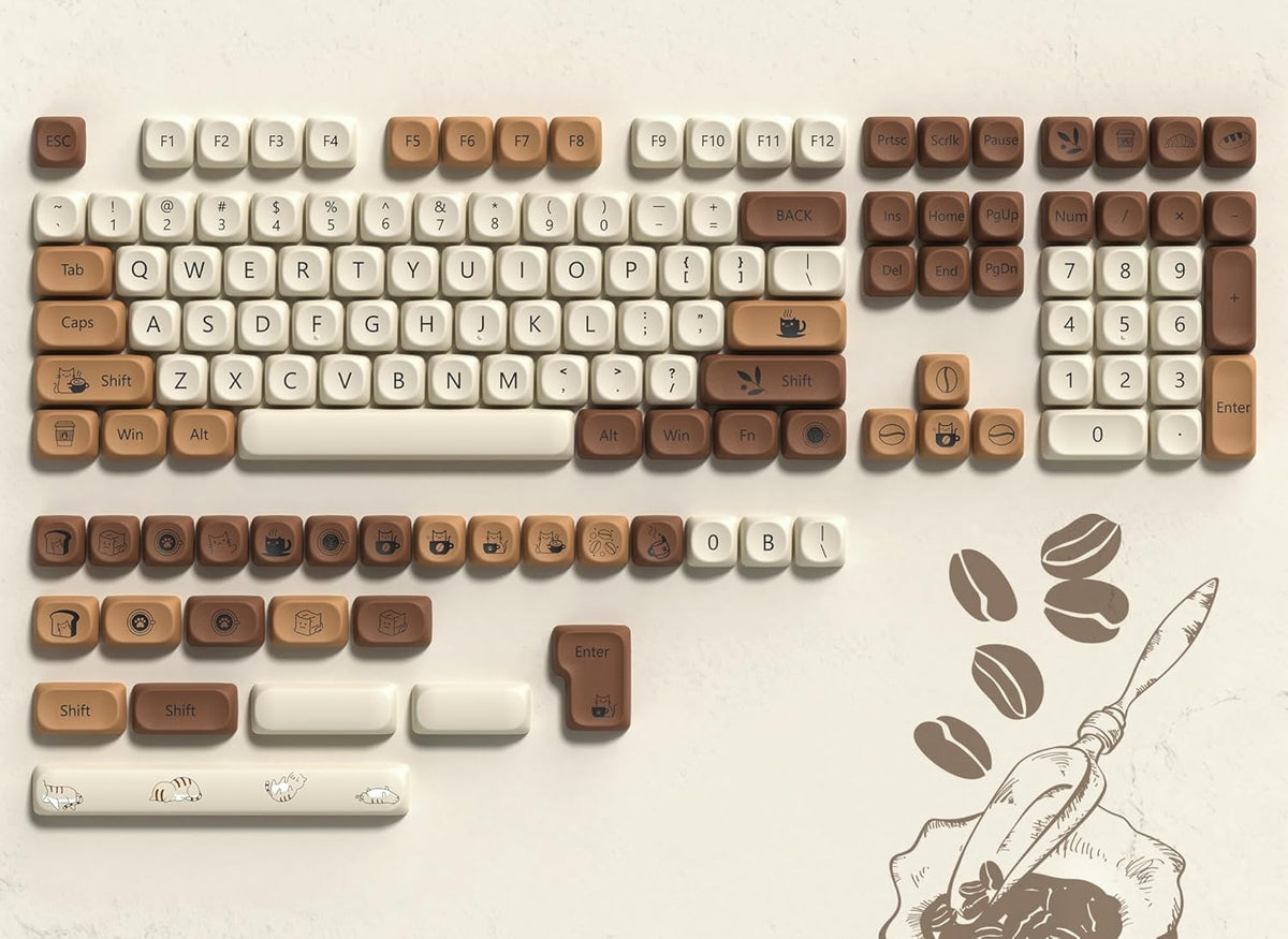 dagaladoo Juego 134 Teclas PBT Marrón Café – Perfil MOA Gato, Sublimación de Tinta | Compatible 60% 65% 75% 100% TKL Teclado Mecánico US