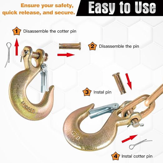 Gancho Clevis Deslizante G70 9.5 mm | Pack x2 Forjado Pesado con Pasador de Seguridad, Capacidad 8,164 kg – Remolque, Cabrestante y Transporte
