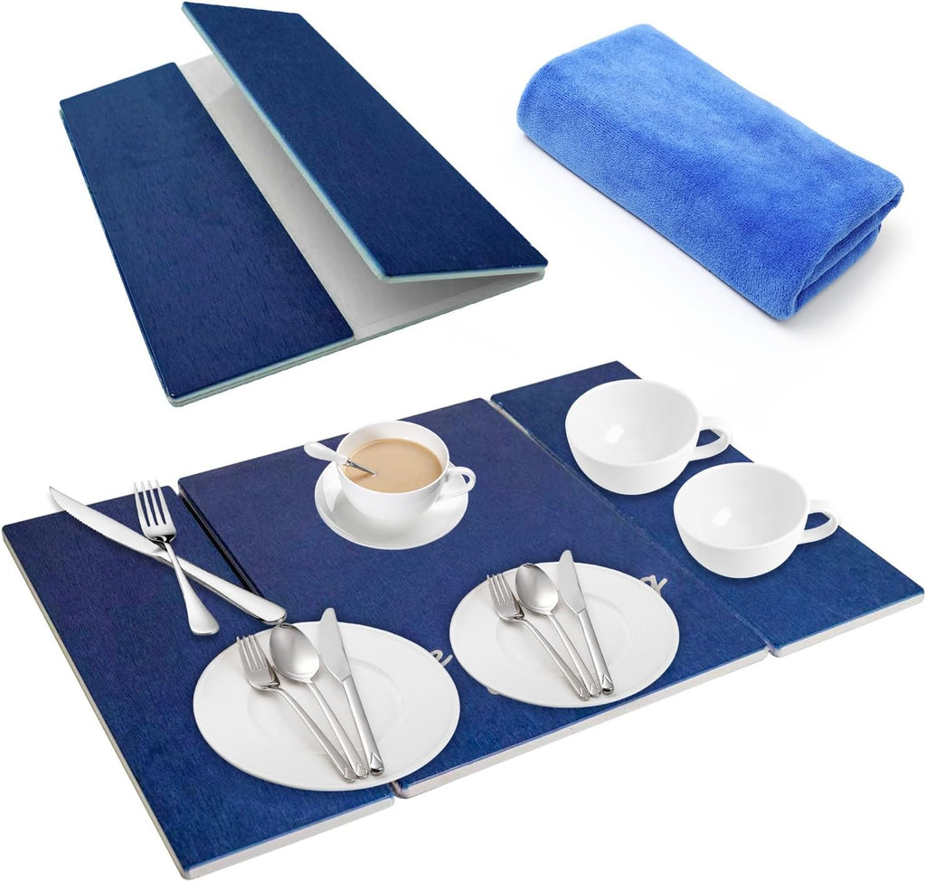 USADO-0510sker Tapete de Secado de Piedra Grande para Cocina | Diatomea de Secado Rapido, Plegable | 40x48cm Azul Real