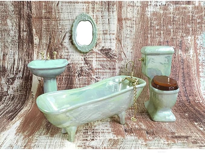 Juego de accesorios de baño en miniatura para casa de muñecas, escala 1:12 (verde claro)