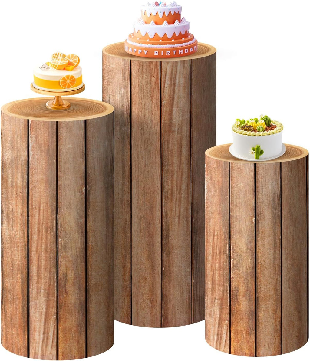 SaitiMade Set de 3 Fundas para Pedestal Cilindrico de Madera | Cubiertas de Spandex para Cilindros de Fiesta, Boda o Cumpleanos | Solo Fundas