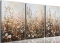 CHTEXA Set de 3 Cuadros de Flores Silvestres en Lienzo | Arte Botanico Rustico en Tonos Neutros | Decoracion de Pradera Beige y Cafe | Estilo Granja Moderna | 30x40 cm