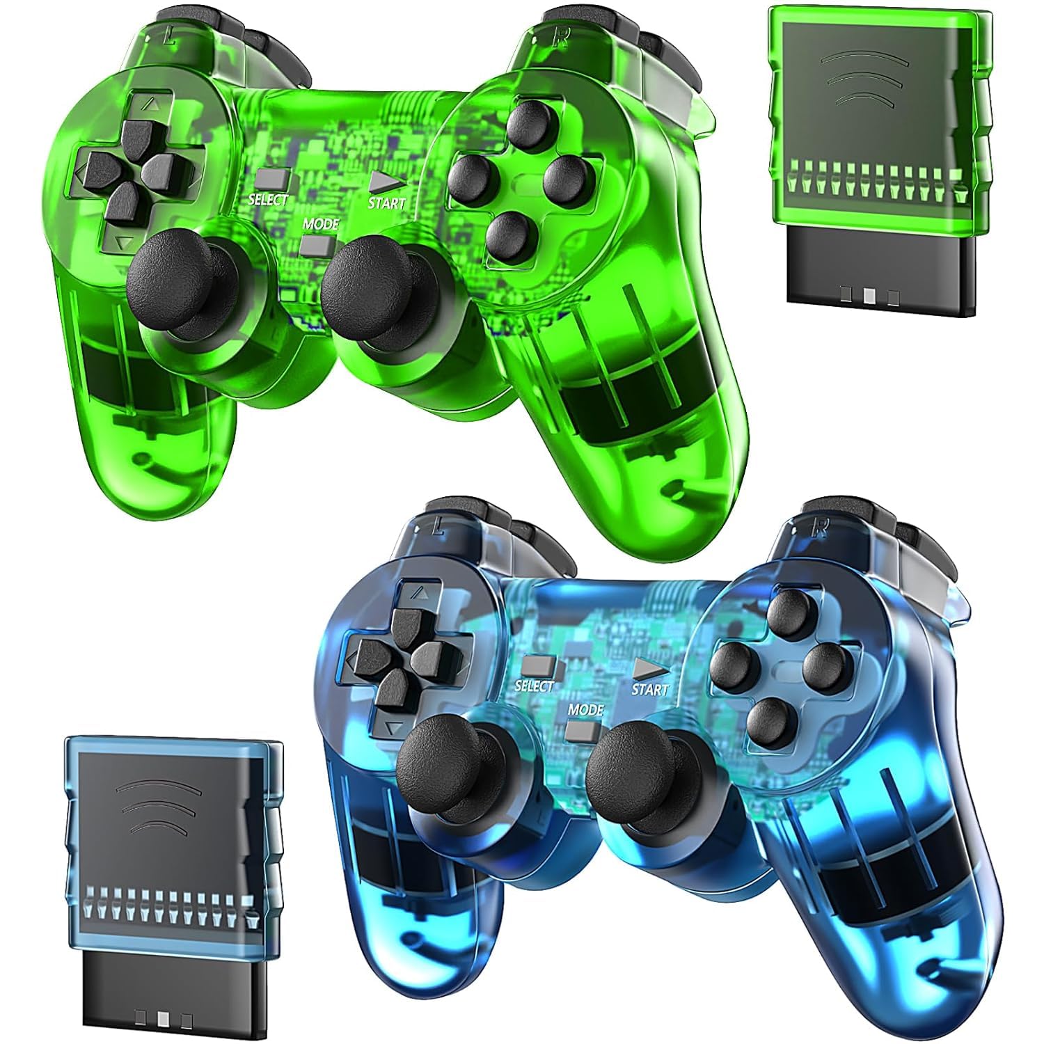 Mando inalámbrico Degulan compatible con consola PS-2, mando a distancia para Play 2 (verde y azul) 