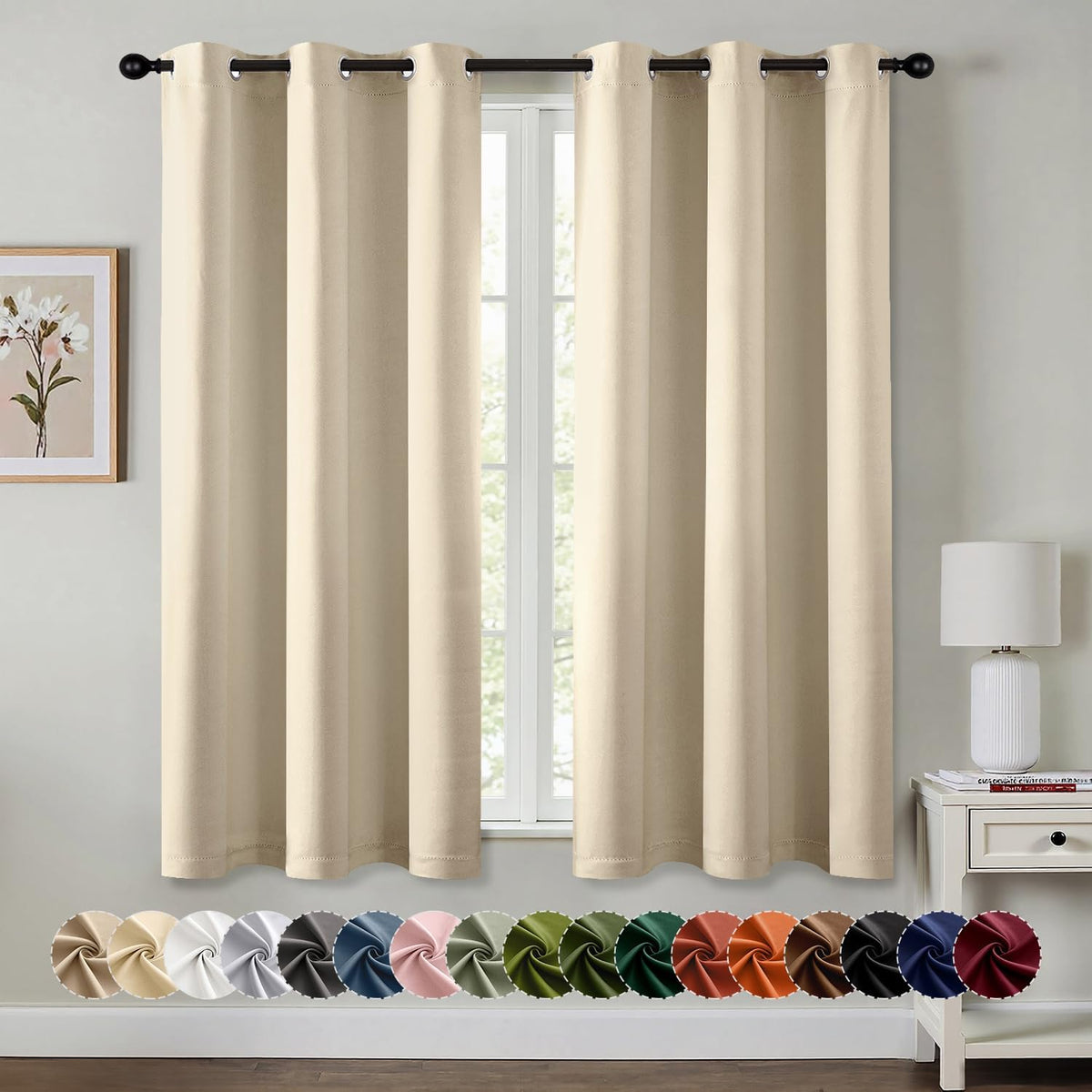 Cortinas opacas MIULEE para dormitorio y sala de estar, 2 paneles, con aislamiento térmico, oscurecimiento de la habitación, ojales, reducción de ruido, bloqueo de luz, 63 pulgadas de largo (40 x 63 pulgadas), color crema/beige.