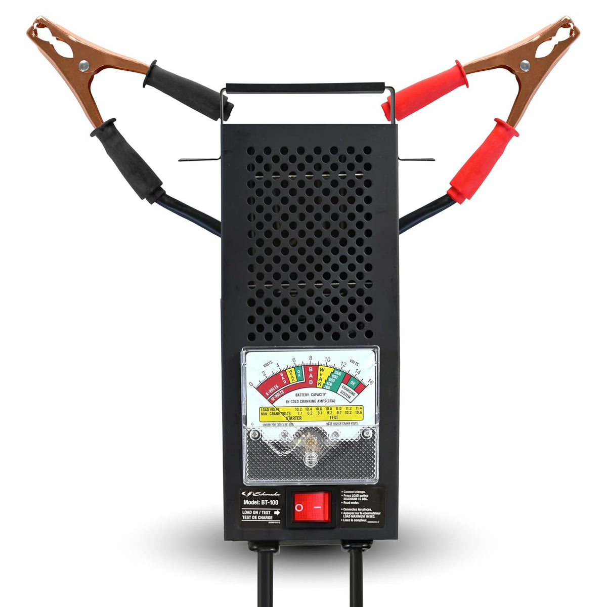 Probador de carga y voltímetro para baterías de coche Schumacher Electric de 100 A, para baterías de hasta 1000 amperios de arranque, diagnóstico del sistema de carga, para baterías de 6 V/12 V para vehículos deportivos, automóviles y embarcaciones