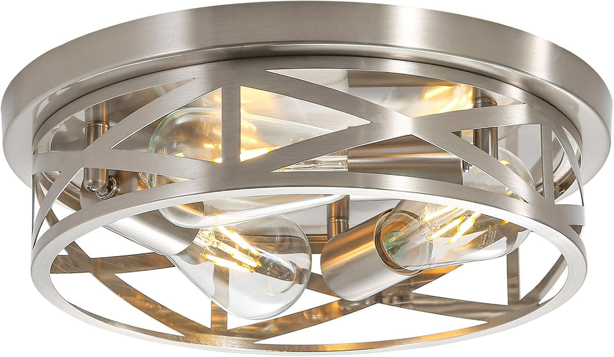 Lámpara de Techo Empotrada Piano7797 – 13", 3 Luces, Níquel Cepillado, Moderna, Para Pasillo, Cocina, Dormitorio y Casa de Campo