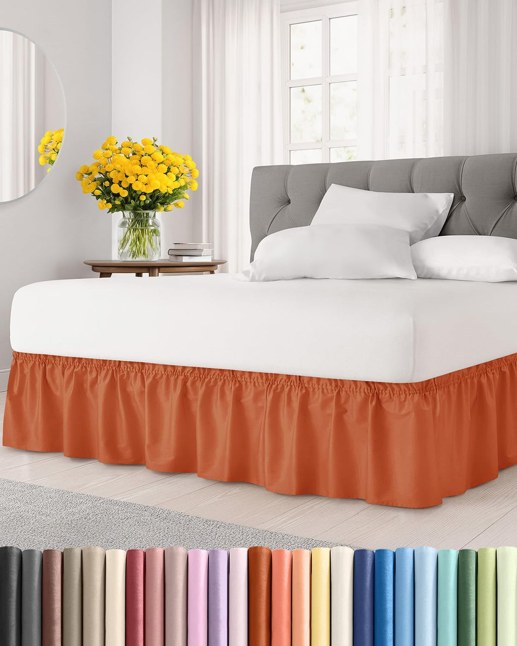 Faldon de Cama con Volante Envolvente | Terracota, Tamano King, Caida de 12 pulgadas | Correa Elastica de Facil Ajuste, Plisado, sin Arrugas