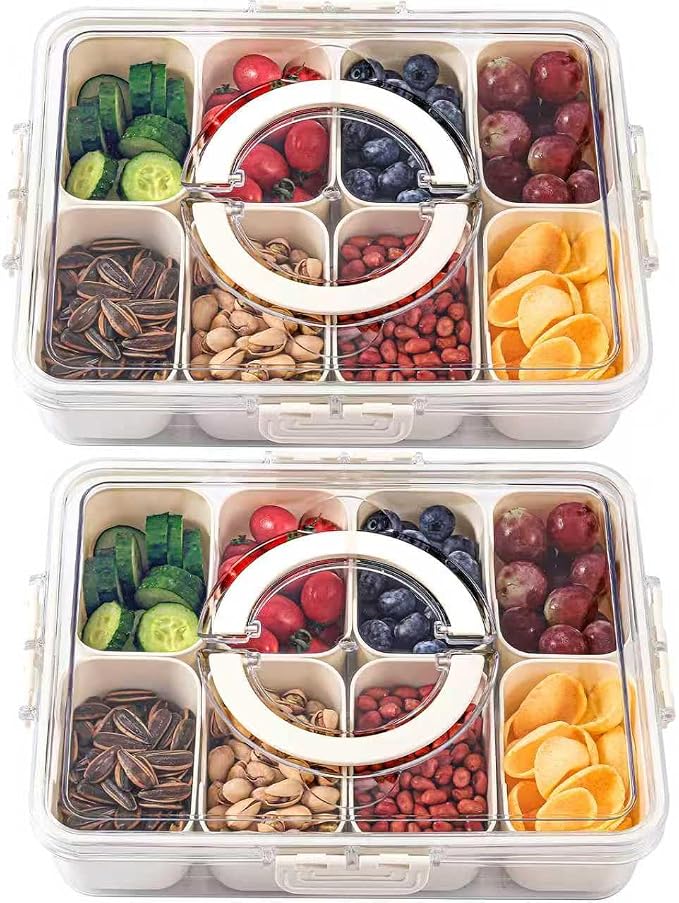 Bandeja Divisoria con Tapa y Asa shopwithgreen x2 | Snackle Box Portátil | Para Charcutería, Snacks, Frutas, Nueces y Picnic