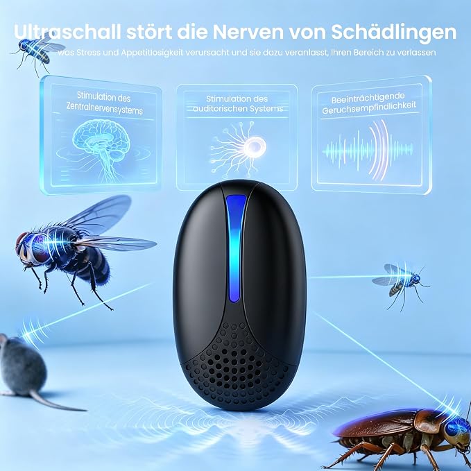 Juego de 6 repelentes ultrasónicos de plagas: repelente electrónico enchufable para ratones e insectos contra ratones, ratas, mosquitos, cucarachas y arañas. Para uso en interiores (negro).