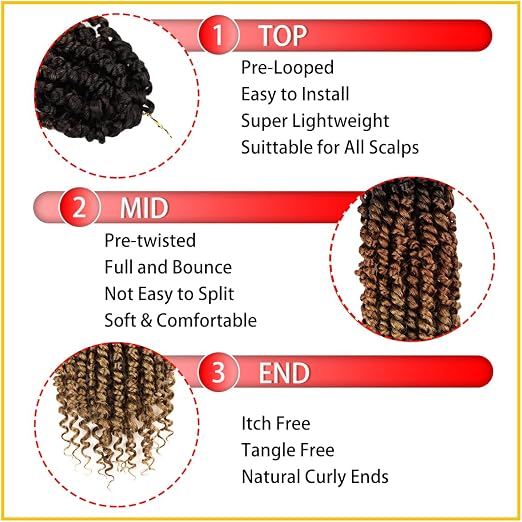 Extensiones Passion Twist Pre-Trenzado Crochet | 8 Paquetes 112 Mechones | 18 Pulgadas | T1B/30/27