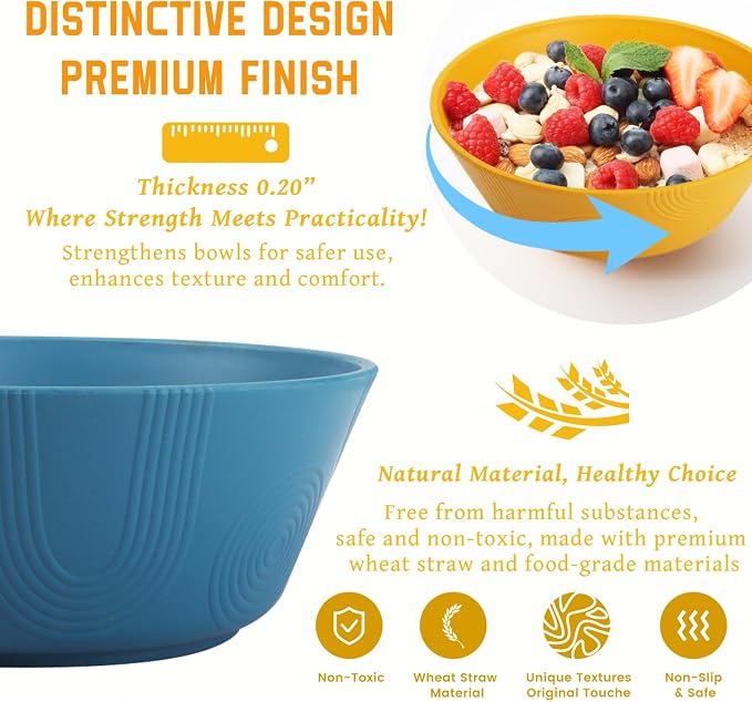 Homienly Tazones de cereales irrompibles, cuenco de paja de trigo con textura, cuencos de plástico aptos para microondas de 36 onzas para cocina, fiesta, cuencos grandes de sopa para palomitas de maíz