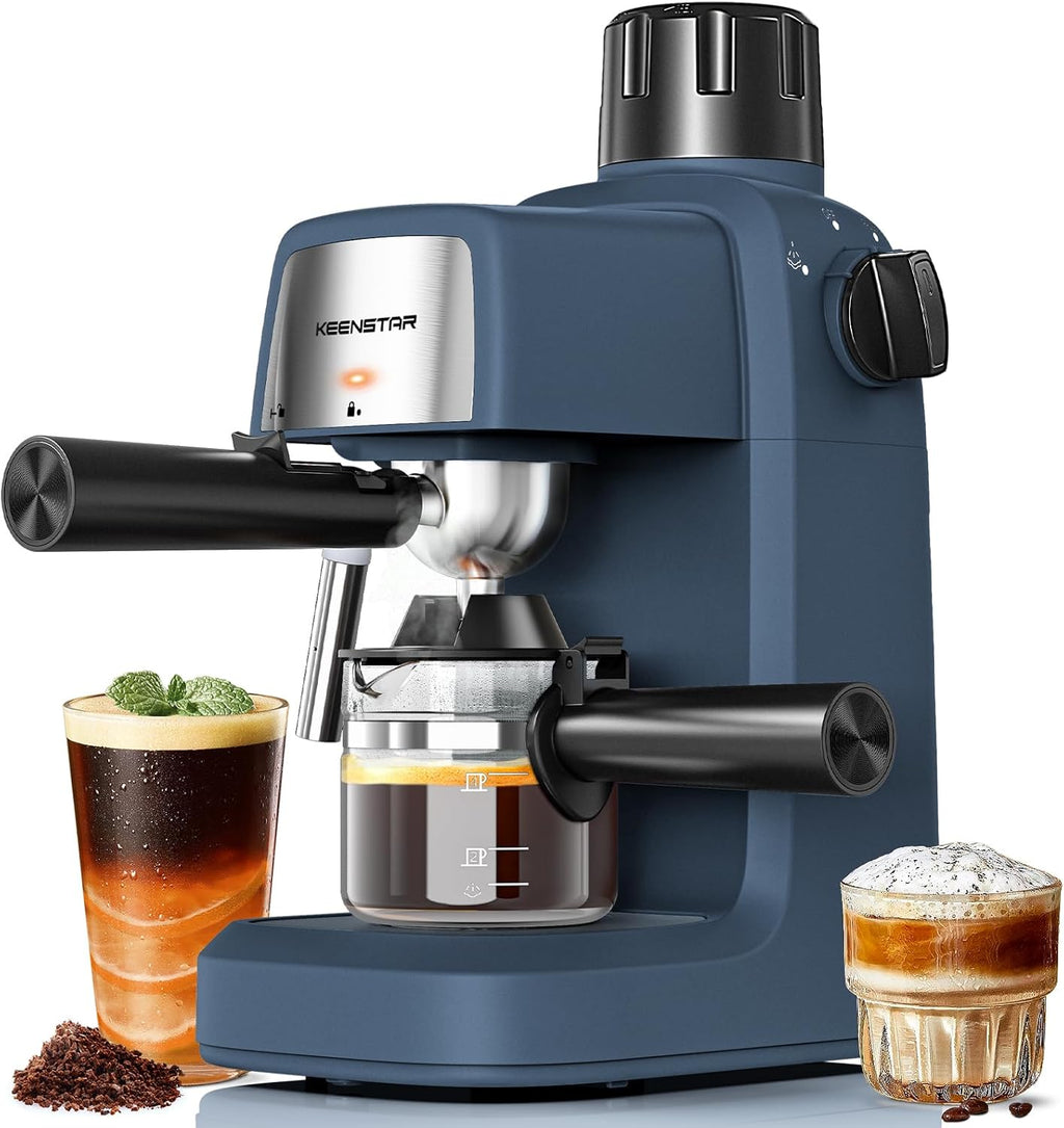 Cafetera espresso KEENSTAR de 3.5 bares con espumador de leche, cafetera compacta de 800 W para espresso y capuchino con función de precalentamiento, cafetera de 4 tazas para capuchino o latte, regalo para amantes del café.