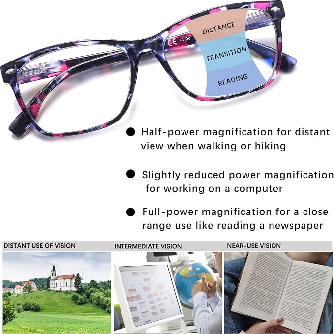 Gafas de lectura progresivas multifocales para mujer con bloqueo de luz azul, bisagra de resorte, estampado y lector de ordenador.