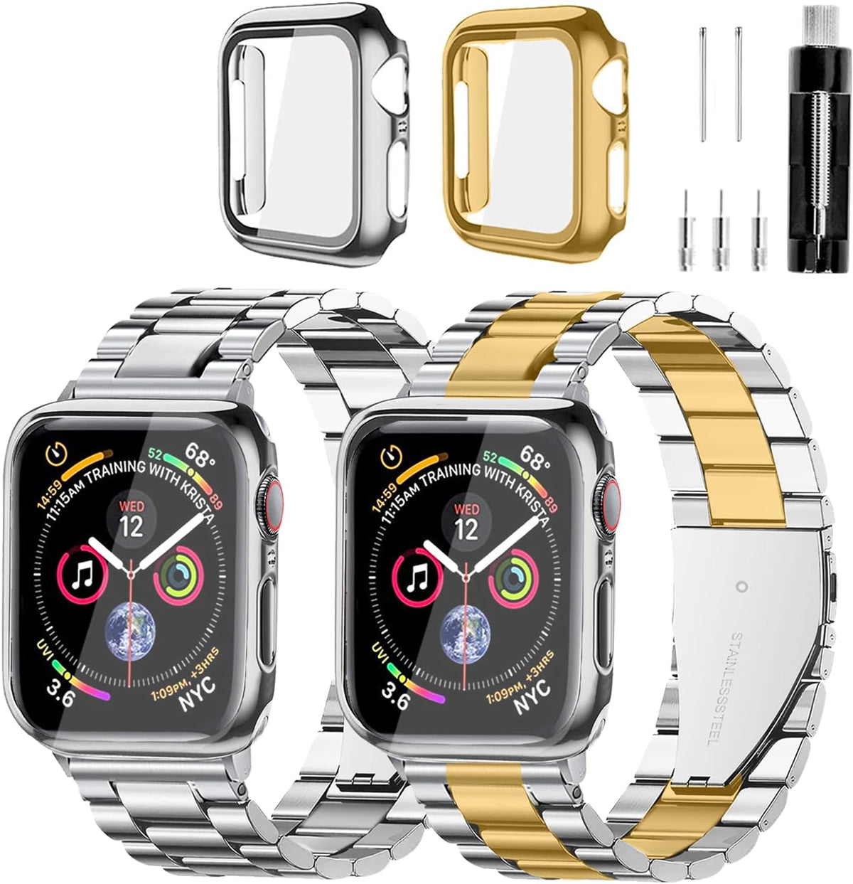 Banda y Caja de Acero Inoxidable REASDEN – Compatible con Apple Watch Ultra y Series 1–11, 38–49mm, Estilo Clásico Elegante