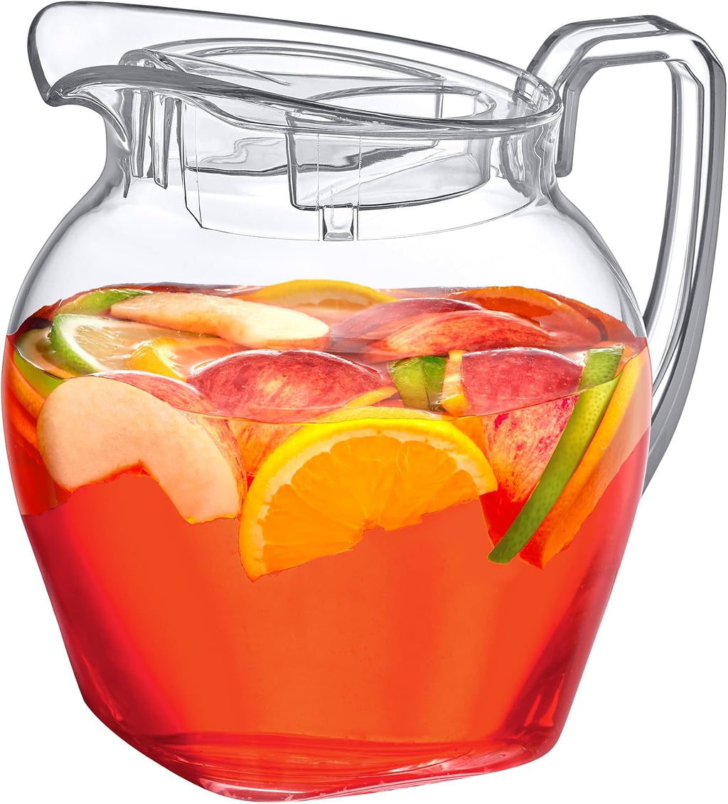 Jarra de Plástico Amazing Abby Vively Grand 96 oz (3 Cuartos) | Transparente con Tapa, Libre de BPA e Irrompible | para Té Helado, Sangría y Limonada