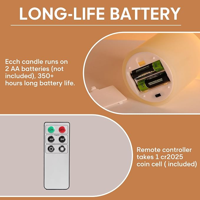Velas de Pilar Sin Llama Marfil LED Parpadeantes Juego de 3 – Cera Real con Pilas ⚠️ EL CONTROL NO FUNCIONA