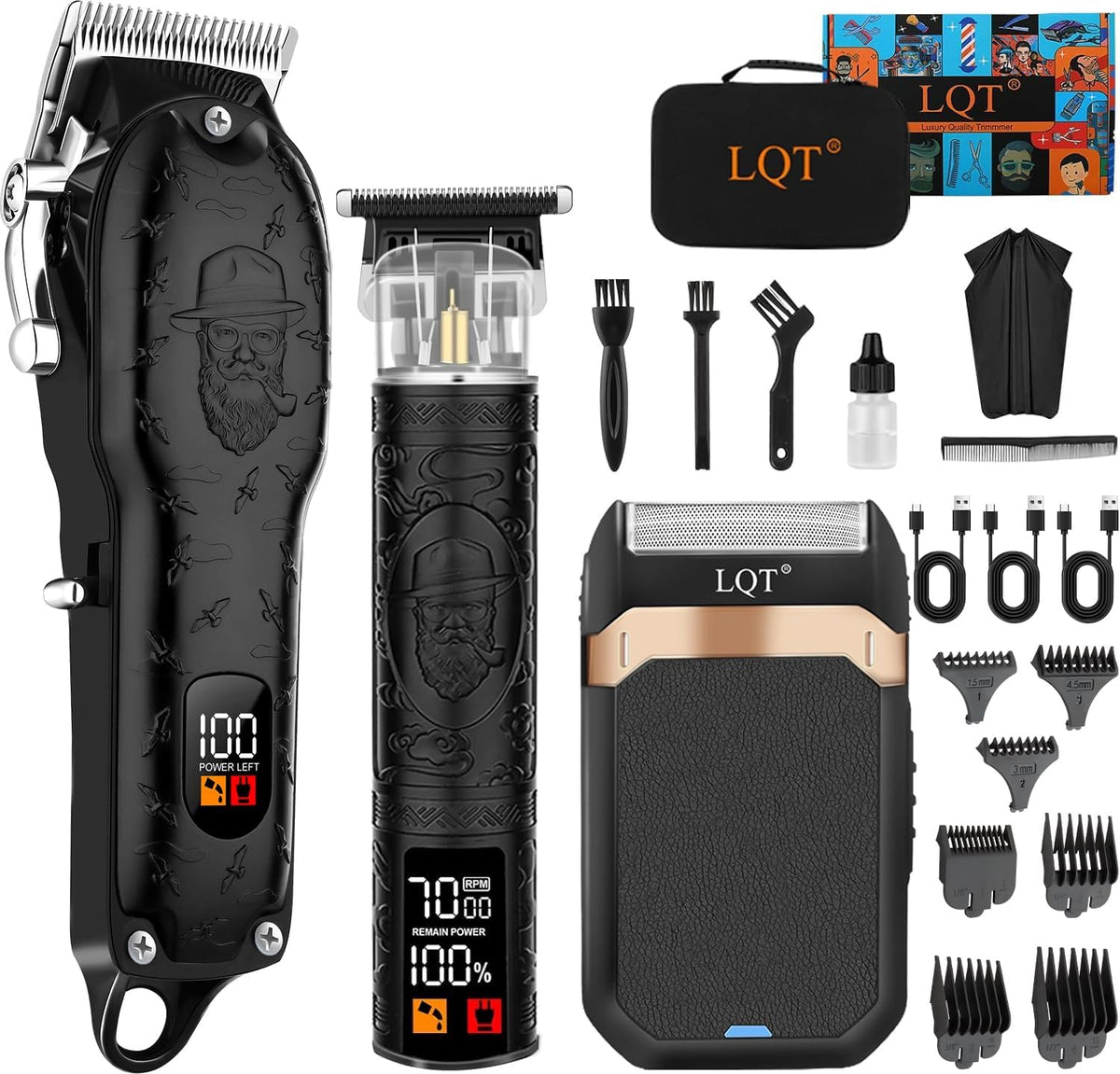 USADO-Set Maquina de Corte LQT Profesional para Hombre | Rasuradora Inalambrica | Recortadora de Barba | Kit de Aseo | Negro