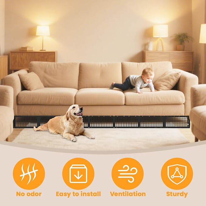 Abiglifty Bloqueador debajo del sofá, bloqueador debajo de la cama para mascotas, bloqueador ajustable debajo de los muebles con 30 lazos, evita que los gatos y los perros se escondan debajo de los muebles (negro)