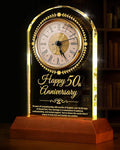 Reloj de cuarzo de cristal para aniversario de boda con base de luz de madera, regalo de 50 años de matrimonio, regalo de decoración de aniversario dorado, para padres, abuelos, pareja