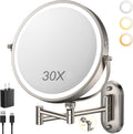 Espejo de Maquillaje ZLOKLA 9 pulgadas con Luz | Montaje en Pared, Recargable 4000mAh, Doble Cara 1X/30X | Brazo Extensible, Rotación 360° y 3 Tonos de Luz