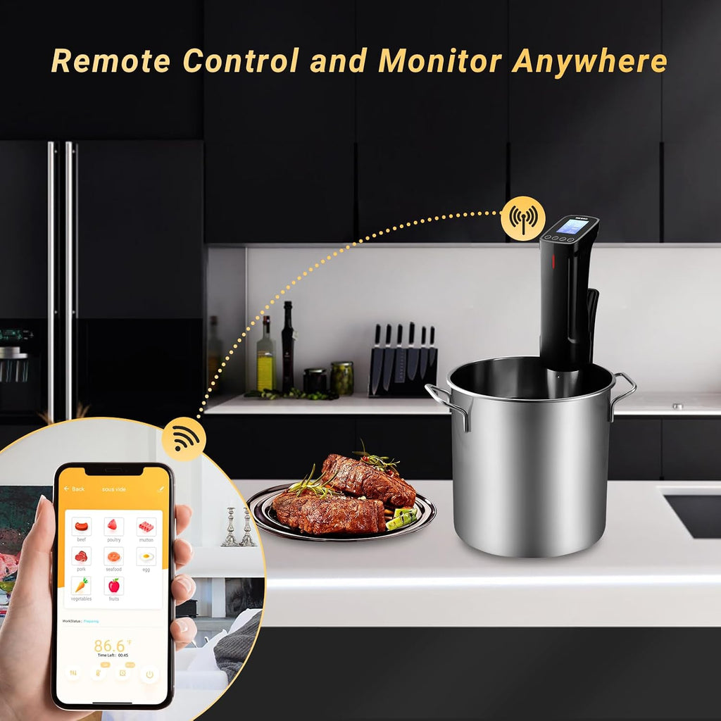 Máquina de cocción al vacío WiFi INKBIRD ISV-100W, 1000 vatios de potencia, control preciso de temperatura y tiempo con calentamiento rápido, circulador de inmersión inalámbrico inteligente, 14 recetas preestablecidas en la aplicación.