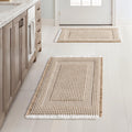 Set 2 Tapetes de Baño MIULEE Waffle Boho — Antideslizantes, Lavables y Super Absorbentes, Café 17"x24"+17"x48"
