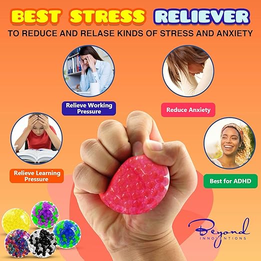 Stress Balls Set - 18 Pack - Stress Balls Fidget Toys For Kids and Adults - Sensory Ball, Squishy Balls With Colorful Water Beads,Anxiety Relief Calming Tool